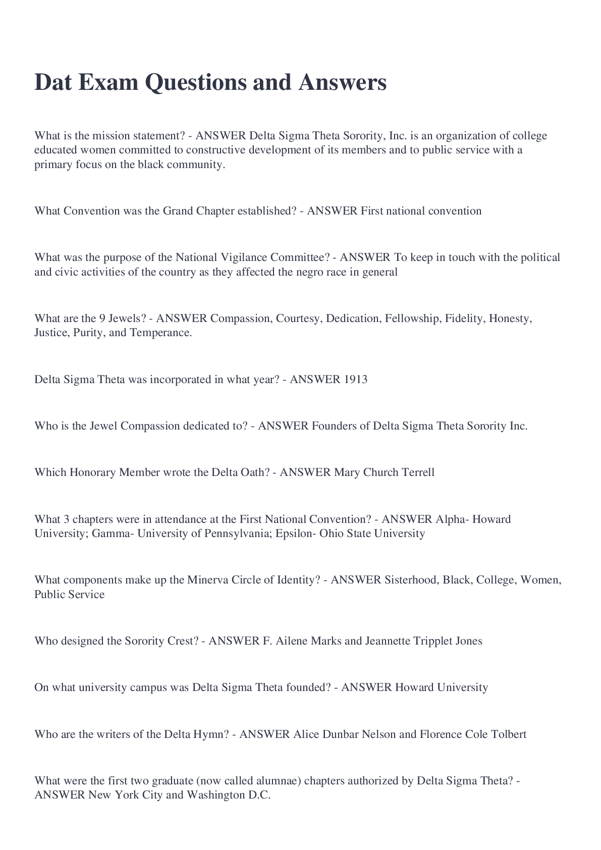 Preview image of Dat Exam Questions and Answers document